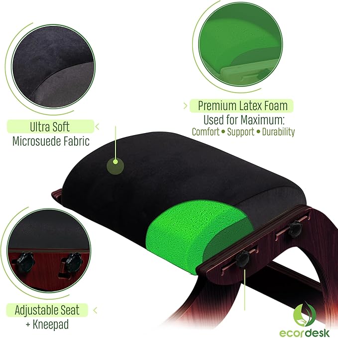 Ecordesk Ergonomic Kneeling Chair - Natural Latex Foam - Posture Chair for Desk with Adjustable Seat & Knee Pad, Rocking Knee Chair for Upright Posture (Walnut)