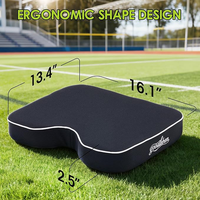 goodleben Stadium Cushion with Dual-Layer Foam (30D Support + 40D Memory), High Elasticity & Breathable, Waterproof Thick Bleacher Pad for Long Games, Portable for Outdoor Indoor Seating