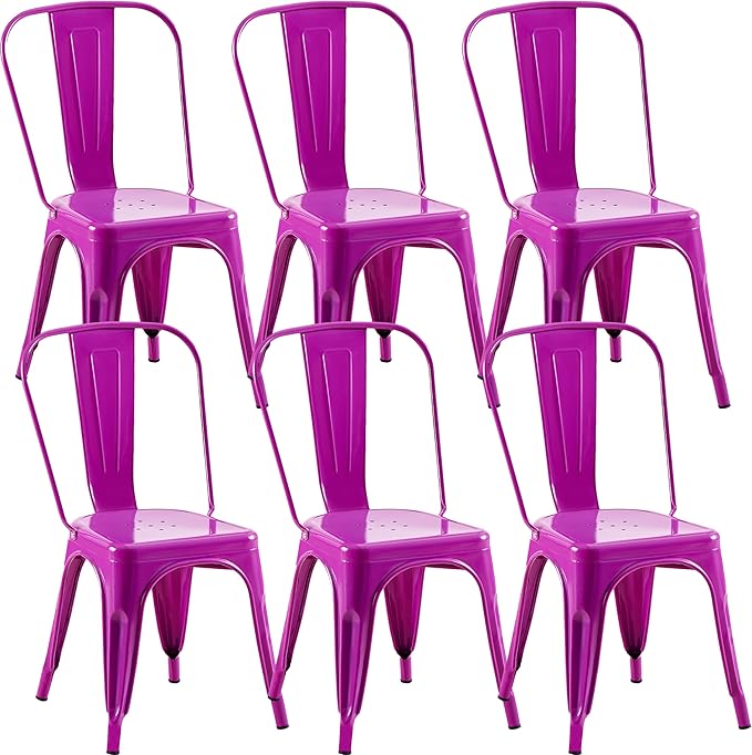 Metal Dining Chairs Set of 6 - Stackable Tolix Chair Indoor/Outdoor for Kitchen, Cafe,Restaurant, Bistro & Patio Multiple Colors(Purple)