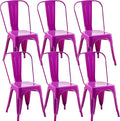 Metal Dining Chairs Set of 6 - Stackable Tolix Chair Indoor/Outdoor for Kitchen, Cafe,Restaurant, Bistro & Patio Multiple Colors(Purple)
