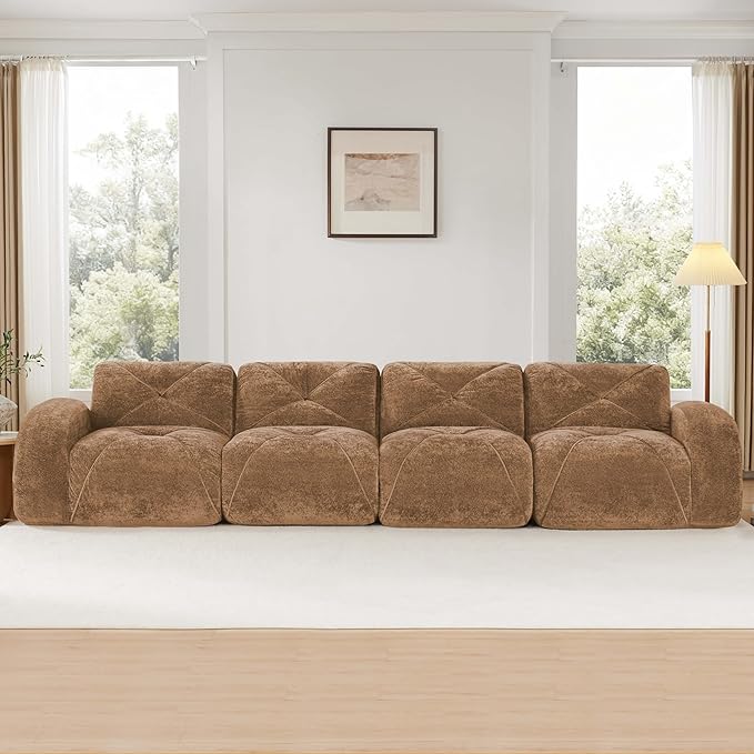 Modular Sectional Sofa with Free Combination,Oversized Boneless Floor Couch for Living Room & Lounge,Velvet 4-Seater Sectional Couch with Comfortable Deep Seat,No Assembly Needed