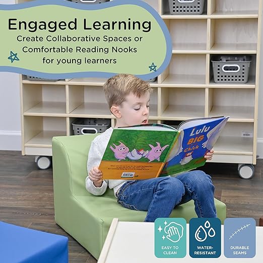 Children's Factory Library Lounger, Flexible Seating Classroom Furniture, Comfy Kids Chairs, Fern, Single Lounger