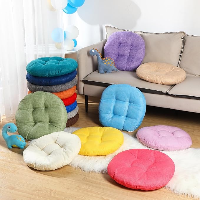 Fumete 16 Pcs 16 Inch Round Floor Cushions for Kids and Toddlers, Flexible Seating Classroom Furniture Floor Pillow for Home, Daycare, Preschool, Yoga and Meditation (Novel)