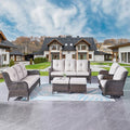 Rilyson Wicker Patio Furniture Set - 6 Piece Rattan Outdoor Sectional Conversation Sets with 2 Rocking Swivel Chairs,2 Ottomans and 2 Sofa for Porch Deck Garden(Brown/Beige)