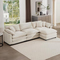 Aoowow Corduroy 3 Seater Cloud Couch with Ottoman,Modern Cloud Couches for Living Room,Modular Sectional Cloud Sofas with Deep Seat,Oversized Tufted L-Shaped Sofa Set (Beige, 3 Seater + 1 Ottoman)