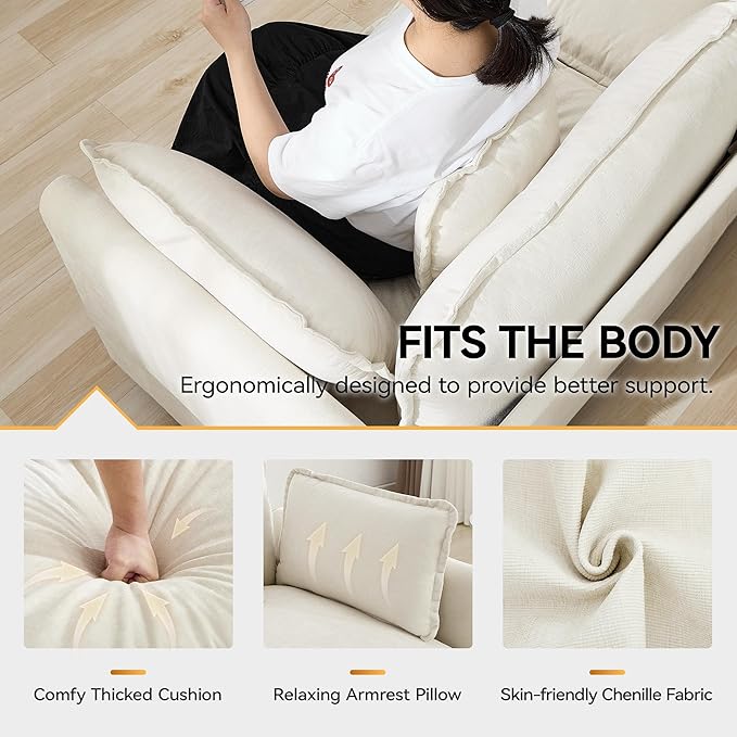 WUTUTUEE 41'' Modern Chenille Oversized Chair, Upholstered Accent Living Room Chair with Extra Thicked Deep Seat, Single Lounge Chair for Bedroom, Small Apartment, Beige