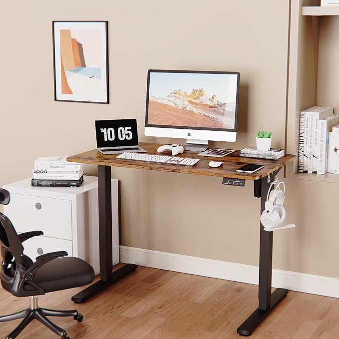 LongKe Electric Standing Desk Adjustable Height, 40x24 Inches Sit Stand up Desktop for Home Office, Ergonomic Rising Computer Table with Memory Preset,Rustic Brown