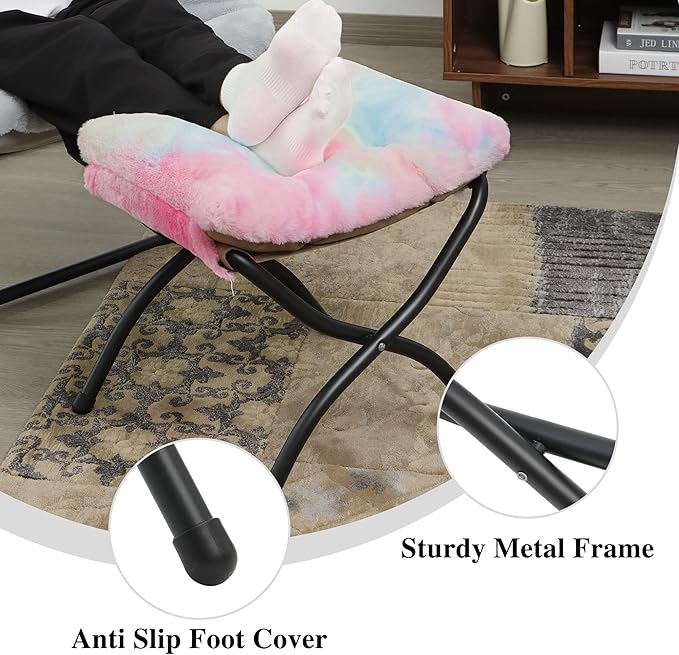 Mordchil HF 15"(H) Folding Ottoman, Foldable Footrest Stool, Portable Small Foot Stool for Couch, Collapsible Foot Rest Ottoman for Sofa, Accent Padded Ottomans for Living Room, Bedroom, Rainbow