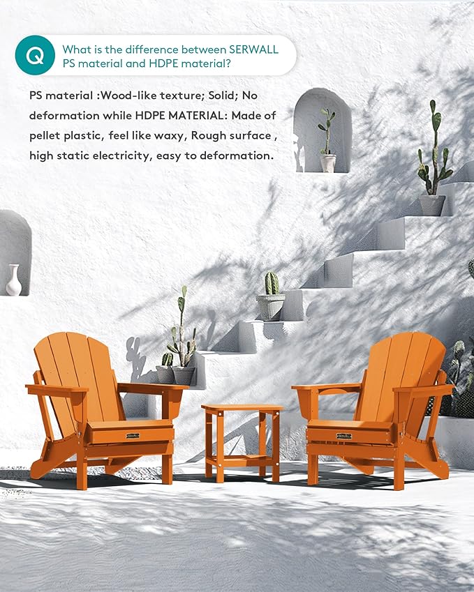 SERWALL Folding Adirondack Chair Set of 4 for Patio Garden Outdoors Fire Pit Chairs- Orange