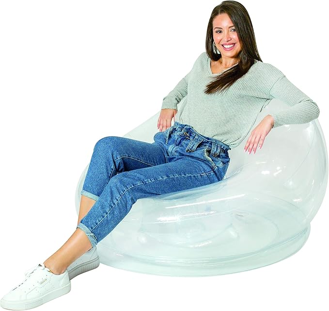Air Candy Clear Inflatable Chair – 100% Waterproof PVC, Supports 250 lbs, Portable Floor Seating for Dorms, Camping & Gaming