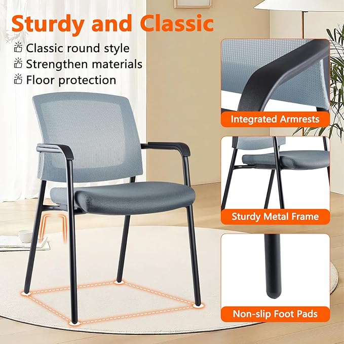 CLATINA Office Reception Guest Chair Mesh Back Stacking with Ergonomic Lumbar Support and Thickened Seat Cushion for Waiting Conference Room Gray 2 Pack