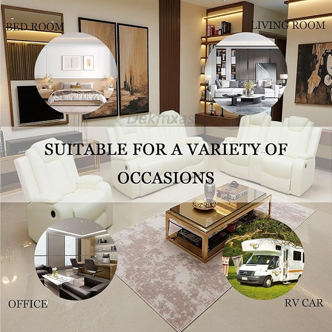 Dekmxas Power Reclining Sofa Set, Recliner Sofa Set, Creamy White Power Leather Reclining Loveseat Recliner for Living Room Furniture Set with Storage Console & Cup Holder for RV/Living Room