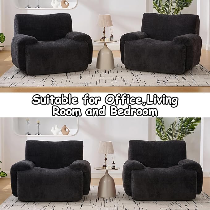 Boneless Chair, 42" W Oversized Single Sofa Chair for Living Room, Chenille Cloud Comfy Chairs, Foam Couch Armchair for Bedroom, Apartment, Office. Reading, No Assembly(Black)