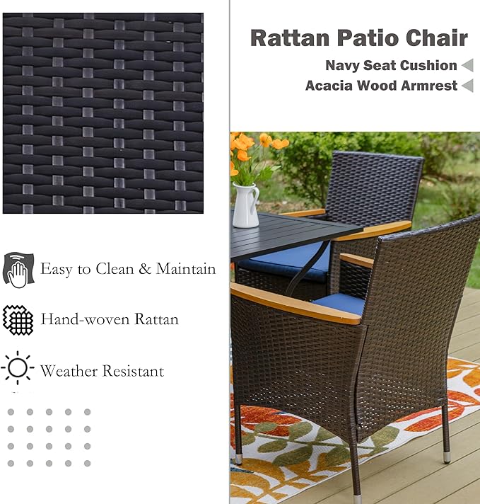 Sophia & William Rattan Patio Chairs Set of 6, 6 Pcs Wicker Outdoor Dining Chairs with Seat Cushions & Wood Armrest