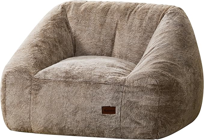 Hobestluk Bean Bag Chairs for Adults Giant Bean Bag Chair with Memory Foam Filling, Adult Beanbag for Bedroom, Living Room(Brown Two-Tone)