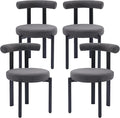 Kiztir Boucle Dining Chairs Set of 4, Modern Dining Room Chairs with Curved Backrest and Black Metal Legs, Upholstered Round Dining Accent Chairs for Kitchen, Living Room, Bedroom (Gray)