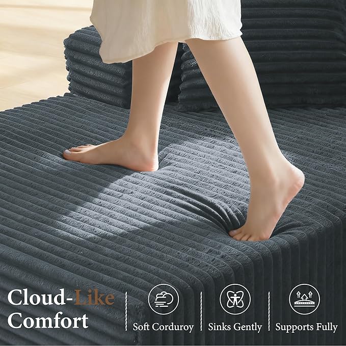 105" Sectional Couches for Living Room Cloud Couch Sofa with L-Shape Upholstered Boneless Couchs Modern Modular Sectional Couch with Chaise (Dark Grey, 105" W+Right Facing Chaise+2Seaters)