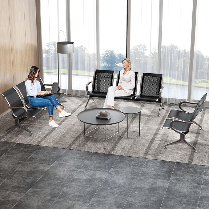 Kinfant Waiting Room Chairs Set- 3-Pieces Office Guest Reception Seat Bench with Arms for Airport, Hospital, Bank, Salon, Barbershop, Hall, Room Conference(Black Mesh)