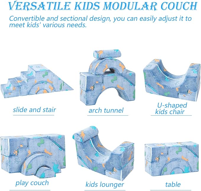 MeMoreCool Foam Climbing Toddler Couch, Modular Kids Sofa with Slide & Stair, Convertible Baby Couch for Playroom, Sectional Furniture for Crawling, Climbing, and Kids’ Play