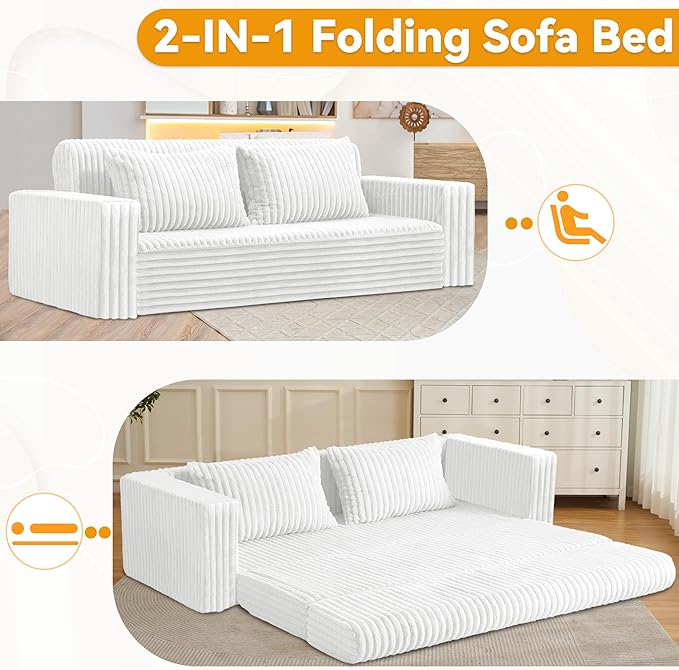 HABUTWAY Folding Sofa Bed, 2 in 1 Convertible Sleeper Chair with 2 Pillows, Portable Fold Out Chair Bed with Armrest, Comfy Floor Couch, Lazy Sofa for Living Room Bedroom Dorm Home Office