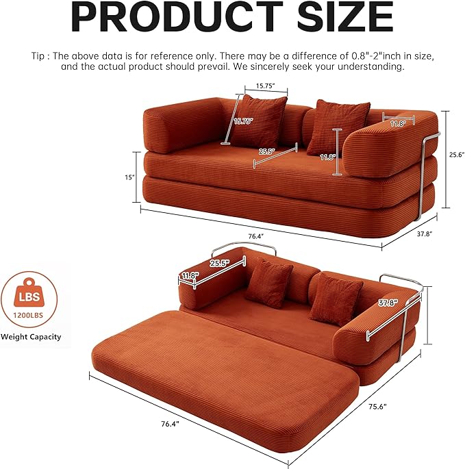 KEIKI 75" Modern Floor Sofa Bed with Convertible Blanket Pillow,Enhanced Frame Stability,Compressed Couch for Living Room