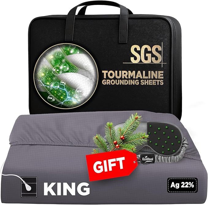 Luxury Tourmaline Grounding Sheets King 20% Silver Fiber, 76% Tourmaline Cotton, 4% Silk, SGS Quality Certified Grounded Well Bed Sheet - Conductive Earth Fitted Sheet for Better Sleep, Grey