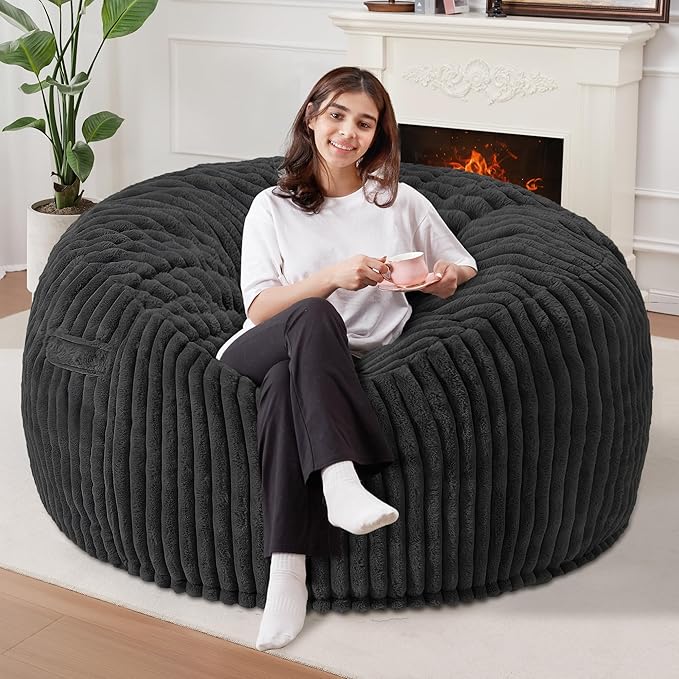 Homguava 4 FT Bean Bag Chair,4' Big Bean Bag,Large Bean Bag Chairs for Adults with Memory Foam Filled,Comfy Beanbag Chairs Soft Bean Bag Sofa with Dutch Corded Plush Cover-Black