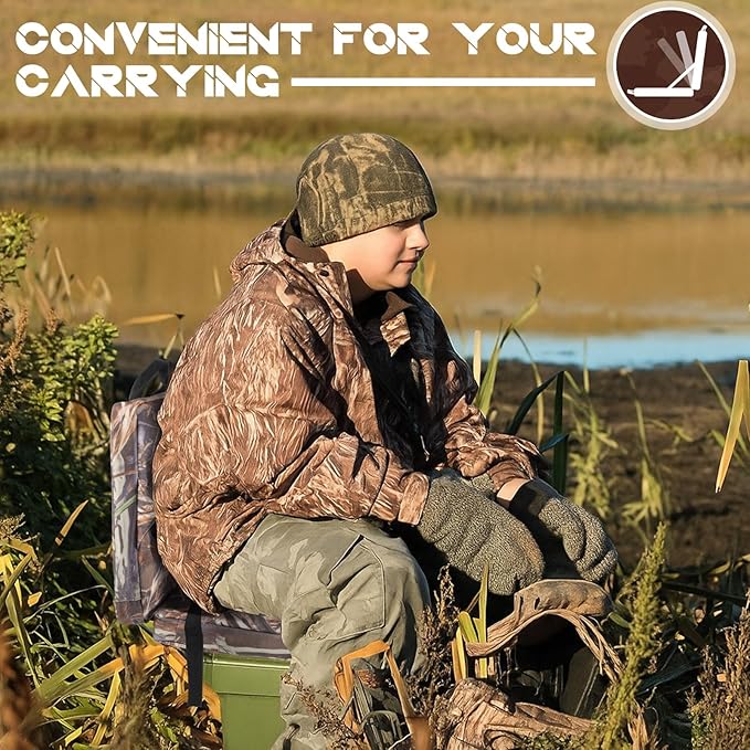 Juexica 2 Pcs Hunting Seat Cushion Camo Foam Folding Cushion Stadium Seats with Back and Handle for Deer, Duck, Turkey Hunting, Fishing, Camping, and Outdoor Activities Sport Events Bleacher