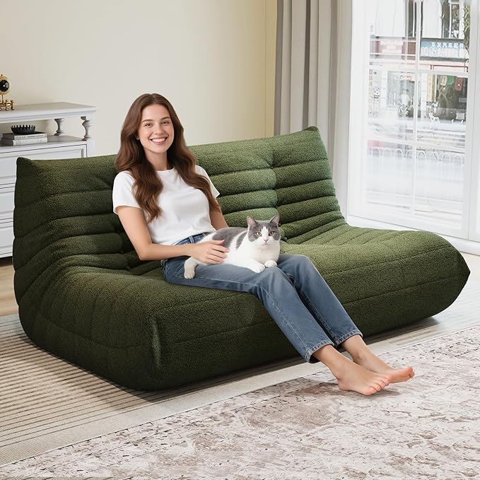 Selyteramy 3 Seat Oversized Bean Bag Chairs for Adults, Memory Foam Fireside Beanbag Couch, Comfy Bean Bag Lounger Lazy Sofa for Living Room, Bedroom, Playroom, Green