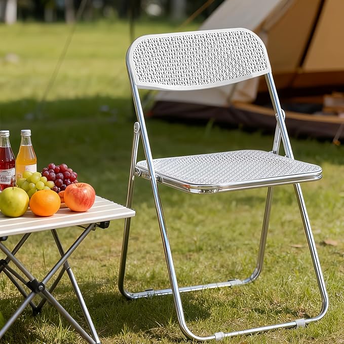 Folding Chairs, 300lb Capacity Steel Frame, Foldable for Indoor Outdoor Party,4-Pack,White