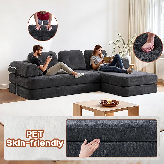 KEIKI 104" Modern Sectional Modular Sofa Bed with Chaise,Enhanced Frame Stability,Compressed Memory Foam Couch for Living Room Bedroom