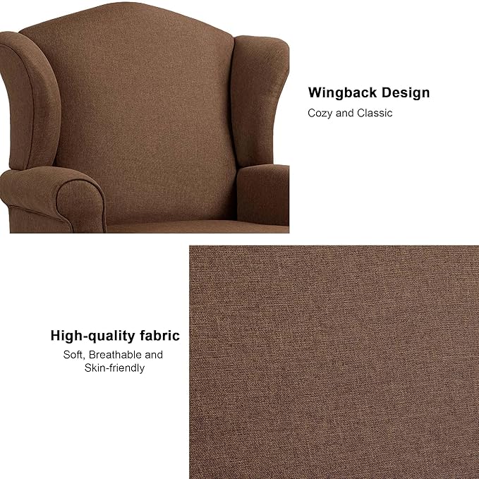 DREAMSIDEA Accent Chair, High Back Upholstered Armchair with High Resilience Sponge & Wood Legs, Mid-Century Modern Comfy Single Sofa Reading Chairs for Living Room, Bedroom - Brown, Set of 1