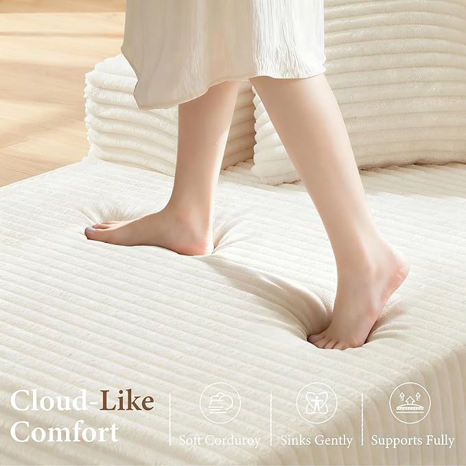 105" Sectional Couches for Living Room Cloud Couch Sofa with L-Shape Upholstered Boneless Couchs Modern Modular Sectional Couch with Chaise (White, 105" W+Right Facing Chaise+2Seaters)