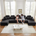 171" U-Shaped Cloud Modular Sectional Sofa with Chaise & Headrest, Boneless Deep Seat Plush Corduroy Couches for Large Living Room, No Assembly Required (Black, 171" U-shapred Chaise)