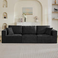 115'' Comfy Boneless Couch, Upholstered Deep Seat Modular Cloud Sofa, No Assembly Chenille Compression 3 Seater Sofa Couch for Living Room, Black