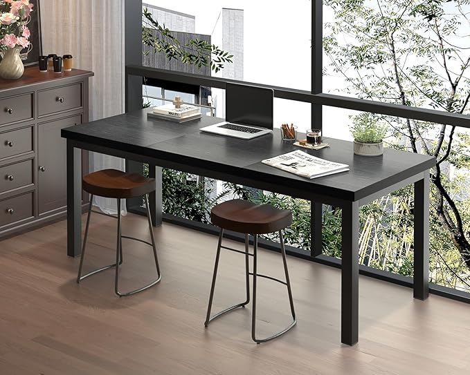 WWoodalloy 63 Inch Large Computer Desk, Modern Office Desk with Adjustable Feet, Gaming Desk with Deep Desktop, Study Writing Table for Home Office, Work from Home, Easy Assembly, Black