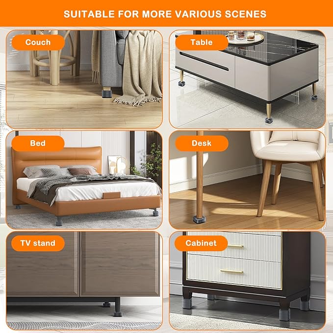 shouwuhho 9 Pack Furniture Risers Adjustable Bed Risers Heavy Duty Lifts Height 1", Square Stackable Bed Risers 1, 2 or 3 Inch for Desk Leg Table Couch Sofa Chair Bed Frame Legs Dorm, Gray