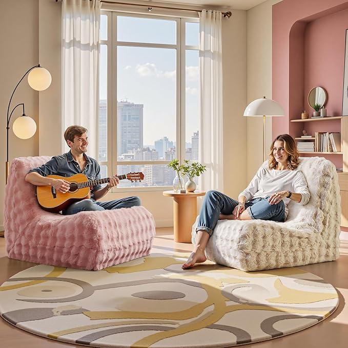 Bean Bag Chair for Adults, Giant Beanbag Lounger with Plush Faux Fur, Comfy Memory Foam Chair Floor Lazy Chair for Living Room Bedroom Dorm Apartment Reading Nook，Beige