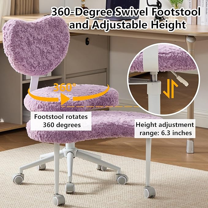 Meditation Chair with Lumbar Support,360° Swivel Cross Legged Chair with Wheels, Ergonomic Cross Legged Office Chair for Adults with ADHD, Height-Adjustable Yoga Chair,Faux Fur, Violet