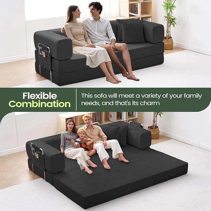 Multi-functionalcorduroy Sofa Bed, Crafted from Corduroy Fabric, is Ideal for Apartments and Living Rooms. Sleeper Sofa Couch Folding futon or Foldable Floor Convertible Floor Studio | Multi-functional