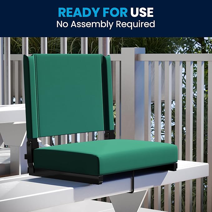 Flash Furniture Grandstand Portable Stadium Seats for Bleachers or Benches, Folding Padded Stadium Chairs with Handle, Pack of 2, 500 lb. Weight Capacity, Hunter Green