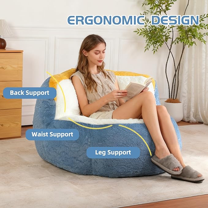 KEIKI Oversized Bean Bag Chairs, Bean Bag Couch for Adults and Kids, Large Reading Chair, Multicolor Faux Fur Floor Sofa for Reading, Playing or Relaxing