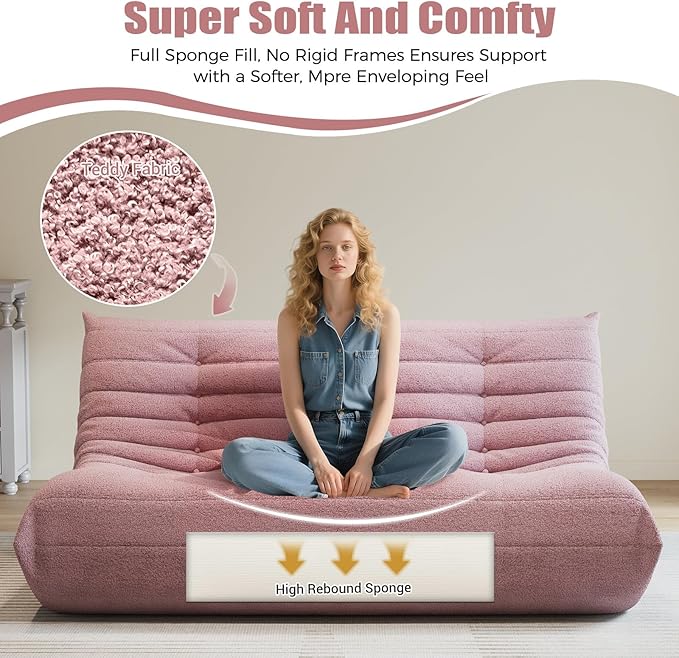 Selyteramy 3 Seat Oversized Bean Bag Chairs for Adults, Memory Foam Fireside Beanbag Couch, Comfy Bean Bag Lounger Lazy Sofa for Living Room, Bedroom, Playroom, Pink