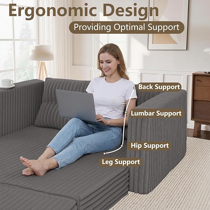 HABUTWAY Folding Sofa Bed, 2 in 1 Convertible Sleeper Chair with Pillow, Portable Fold Out Chair Bed with Armrest, Comfy Floor Couch, Lazy Sofa for Living Room Bedroom Dorm Home Office, Grey
