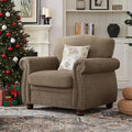 ONBRILL Nailhead Trim Armchair, Rolled Arm Accent Chair for Living Room, Comfy Chenille Club Sofa Chair w/Springs Cushions & Wood Legs, Traditional Single Couch Chair for Apartment, Farmhouse, Brown
