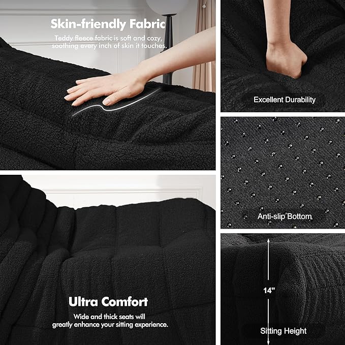 Bean Bag Chair Big Sofa Beanbag Chair for Adults Fireside Chair Bean Bag Lounger with Memory Foam Filled for Home,Apartment or Gaming Venue(Black Teddy)