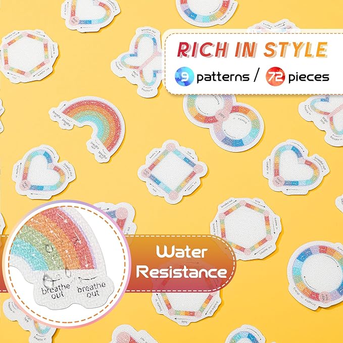 Gersoniel 72 Pcs Anxiety Sensory Stickers Strips Adhesive Textured Mental Health Calm Stickers Mindfulness Fidget Decals Stress Anxiety Relief Items for Therapy Office Desk Counselor(Pastel Breathe)