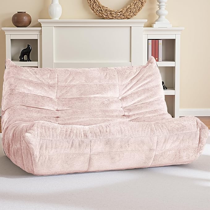 HABUTWAY Bean Bag Chair, Giant Bean Bag Chairs for Adults, Loveseat Fireside Chair, 2 Seater Lazy Bean Bag Sofa Memory Foam Couch for Living Room, Bedroom, Office (Pink)