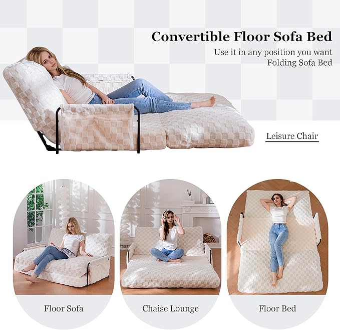 YOSHOOT Adjustable Lazy Floor Sofa, 5-Position Foldable Sleeper Chair with Armrest for Reading, Gaming - Convertible Bean Bag Sofa Bed Couch