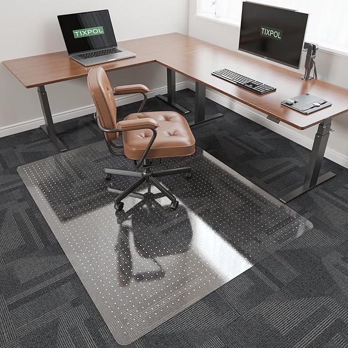 tixpol Chair Mat for Carpet, 36" x 48" Office Chair Mat for Carpeted Floors, Non-Slip Carpet Protector Floor Mat with Grips, Plastic Heavy-Duty Rolling Desk Mat for Home Office and Gaming (Clear)
